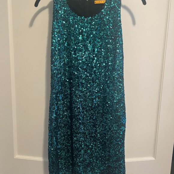 Alice & Olivia Blue Sequin Scoopneck Mini Dress - Size S - Picture 2 of 4